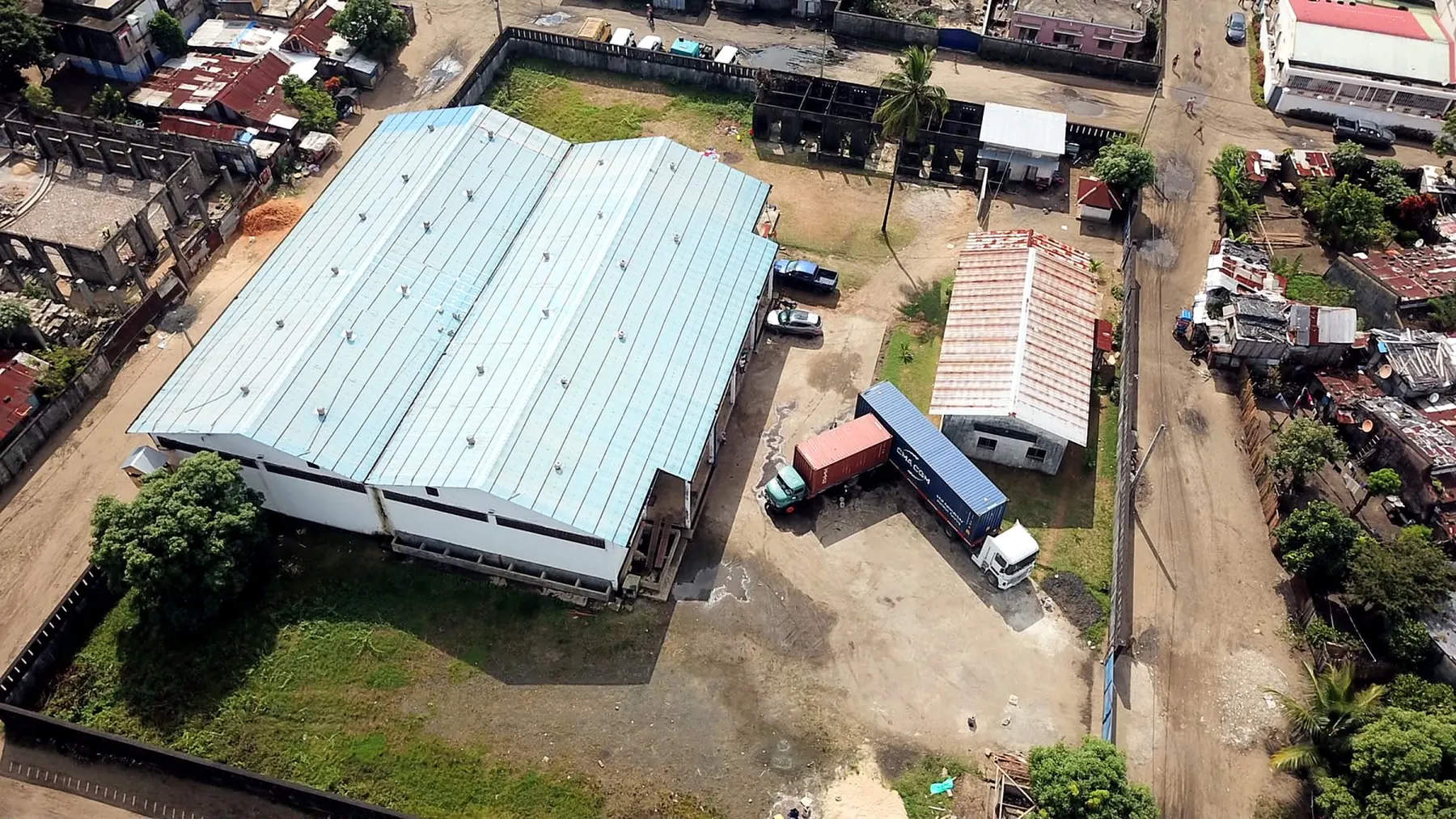 Aerial view of the BMS warehouse in Toamasina